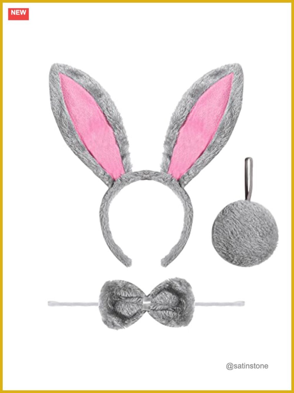 Halloween Bunny Costume Accessory Set - Bunny Ears Headband, Bow Tie & Tail, 3